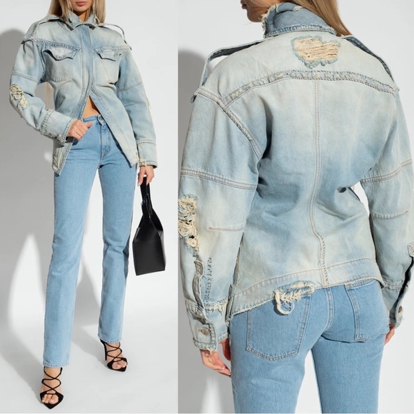 The Attico Vintage Style Distressed Pocket Denim Jacket Size 40 NWT